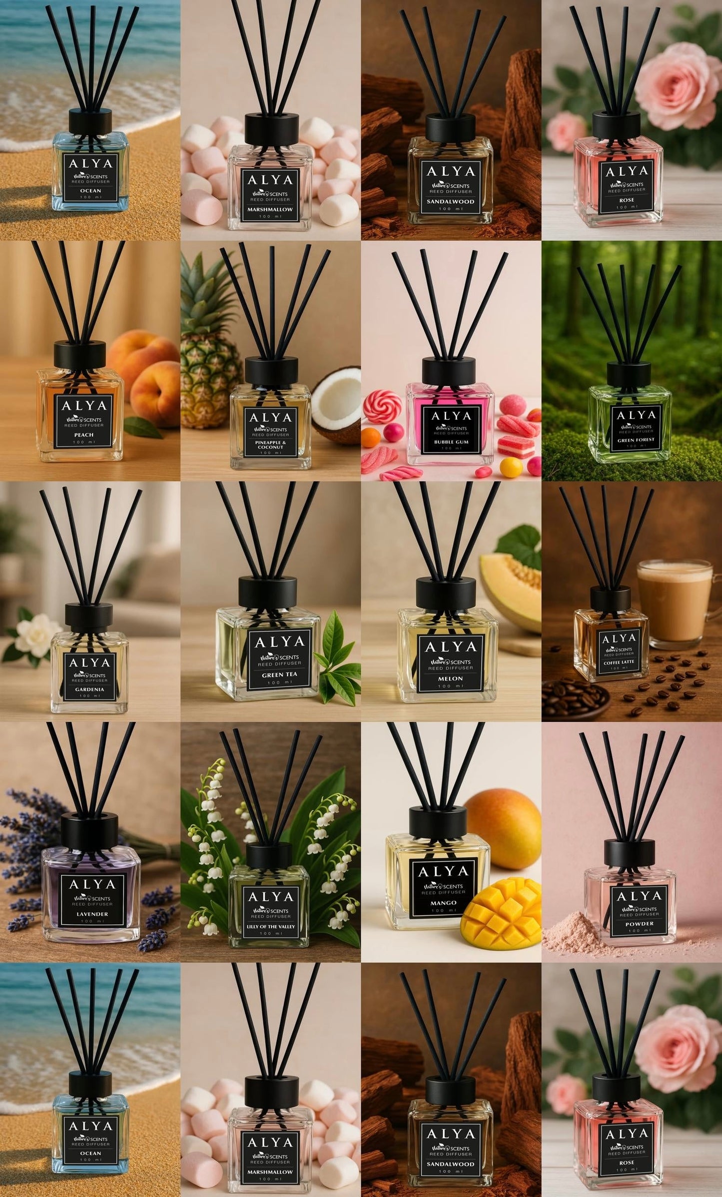 Colecția Alya – 20 Difuzoare Parfumate cu Bețișoare, Aromă de Lungă Durată