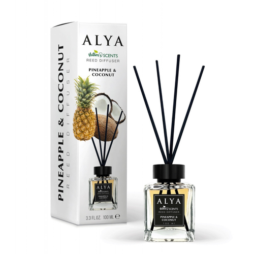 Odorizant de Cameră PINEAPPLE & COCONUT – ALYA | Reed Diffuser cu Bețișoare din Ratan – 100 ml